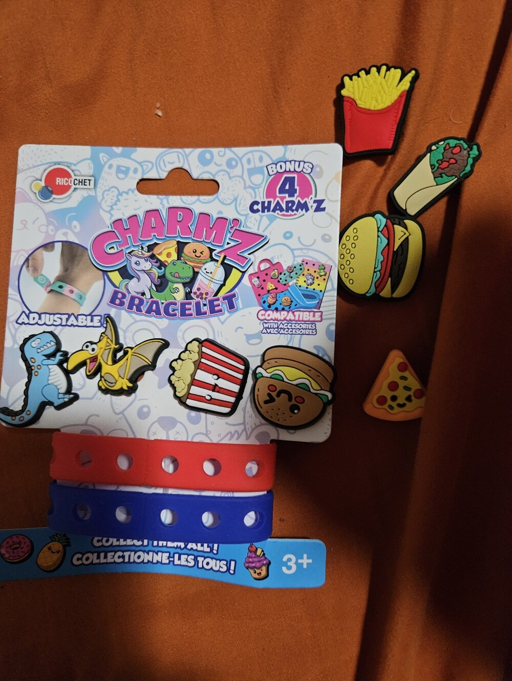 Nwt Adjustable Kids Bracelet Set with Food Charms - Red & Blue